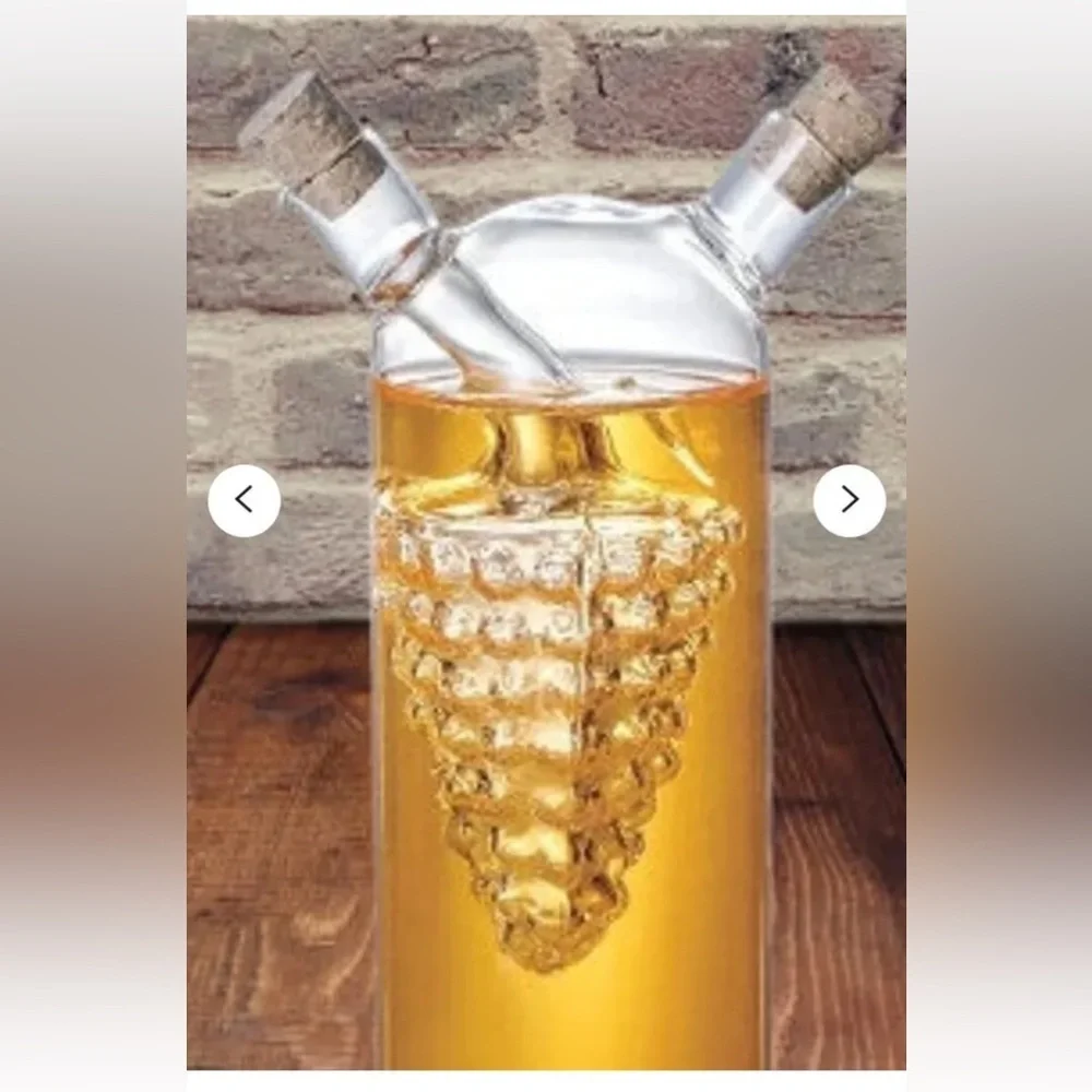 Glass Olive Oil and Vinegar Cruet separator 2 Spout, Grapes hand blown in /out